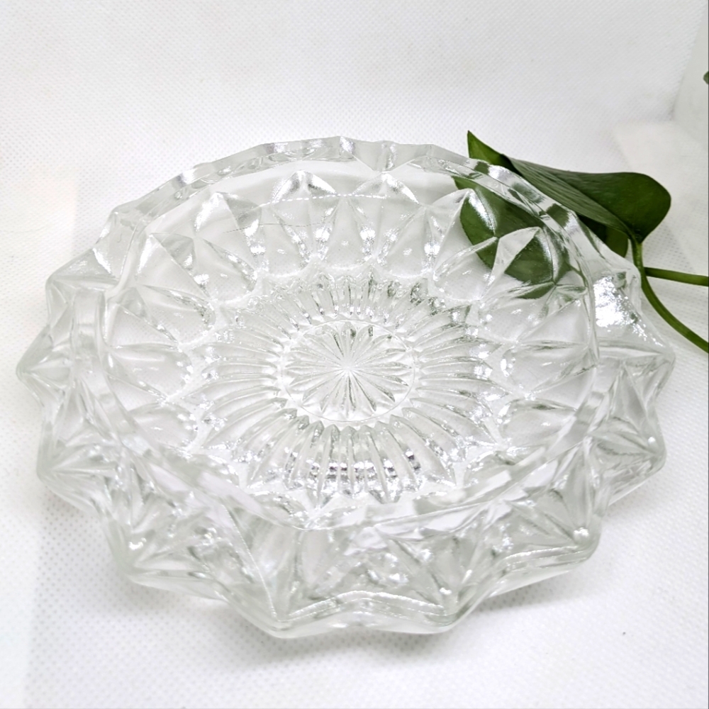 Vintage Heavy Clear Glass Ashtray 6"